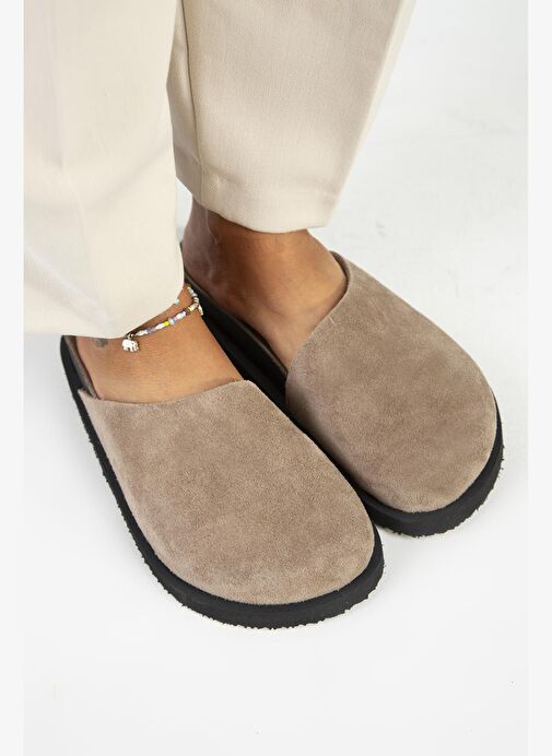 Manijero Ateshi Kadın Deri Hakiki Deri Düz Sabo Vizon Terlik - Görsel 4