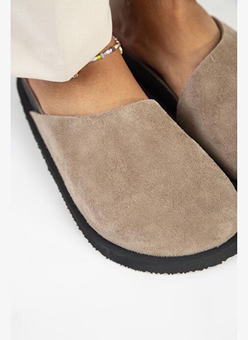 Manijero Ateshi Kadın Deri Hakiki Deri Düz Sabo Vizon Terlik - Görsel 5