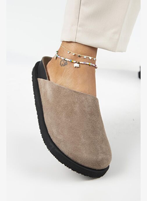 Manijero Ateshi Kadın Deri Hakiki Deri Düz Sabo Vizon Terlik - Görsel 6