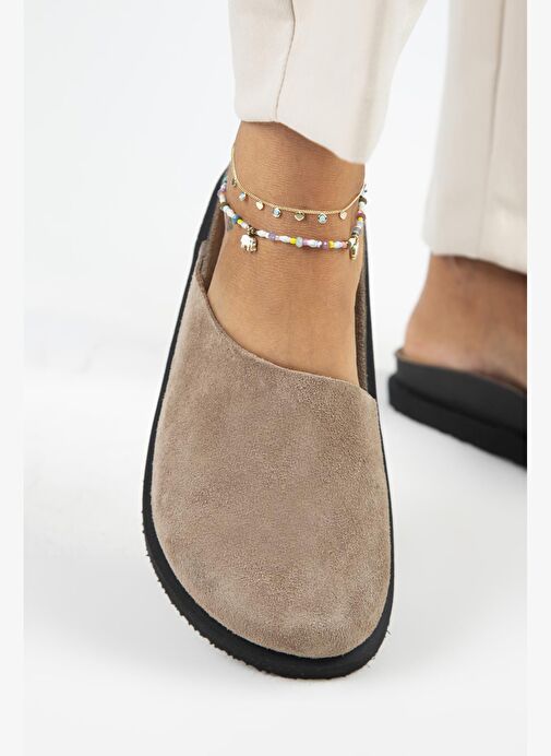 Manijero Ateshi Kadın Deri Hakiki Deri Düz Sabo Vizon Terlik - Görsel 7