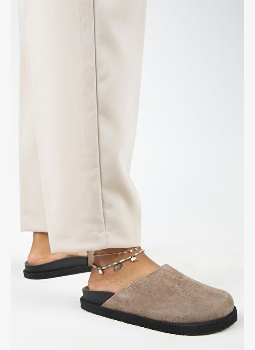 Manijero Ateshi Kadın Deri Hakiki Deri Düz Sabo Vizon Terlik - Görsel 8