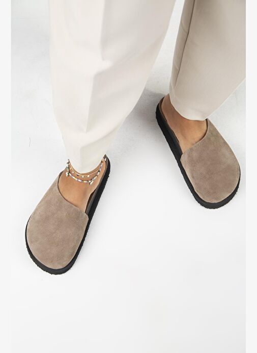 Manijero Ateshi Kadın Deri Hakiki Deri Düz Sabo Vizon Terlik - Görsel 9