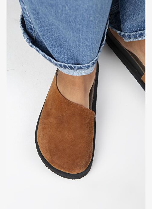Manijero Ateshi Kadın Deri Hakiki Deri Düz Sabo Taba Terlik - Görsel 2