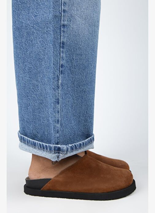 Manijero Ateshi Kadın Deri Hakiki Deri Düz Sabo Taba Terlik - Görsel 3