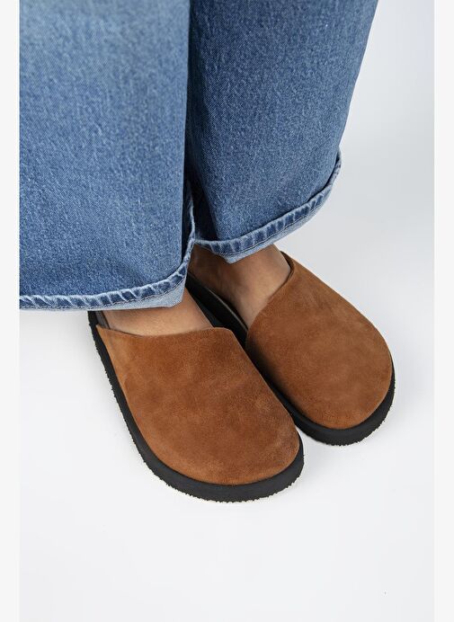 Manijero Ateshi Kadın Deri Hakiki Deri Düz Sabo Taba Terlik - Görsel 4