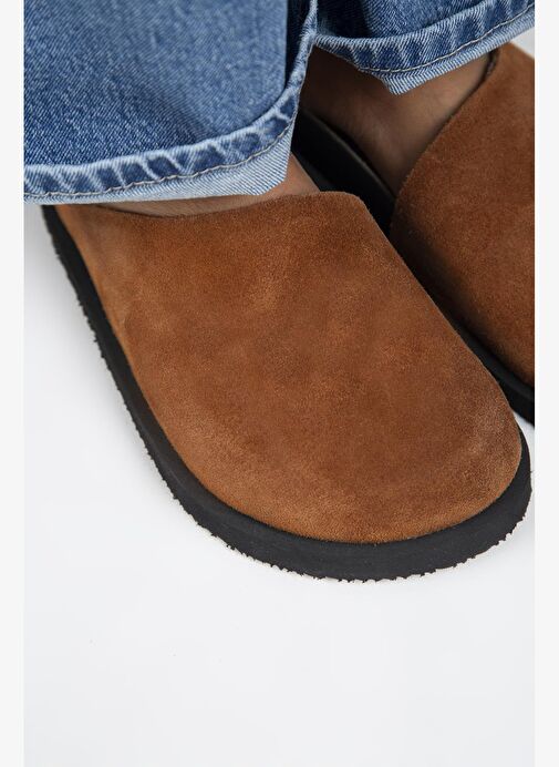 Manijero Ateshi Kadın Deri Hakiki Deri Düz Sabo Taba Terlik - Görsel 5