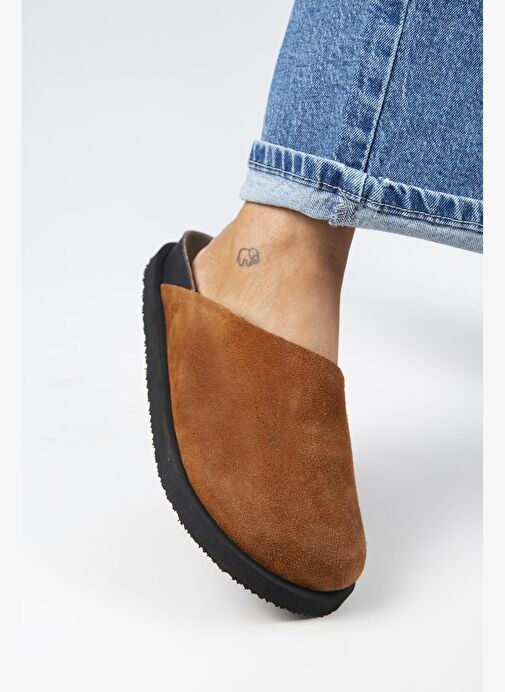 Manijero Ateshi Kadın Deri Hakiki Deri Düz Sabo Taba Terlik - Görsel 6