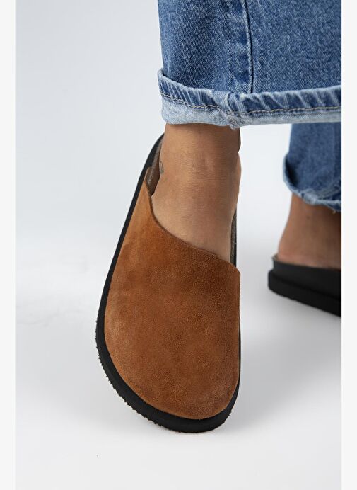 Manijero Ateshi Kadın Deri Hakiki Deri Düz Sabo Taba Terlik - Görsel 7