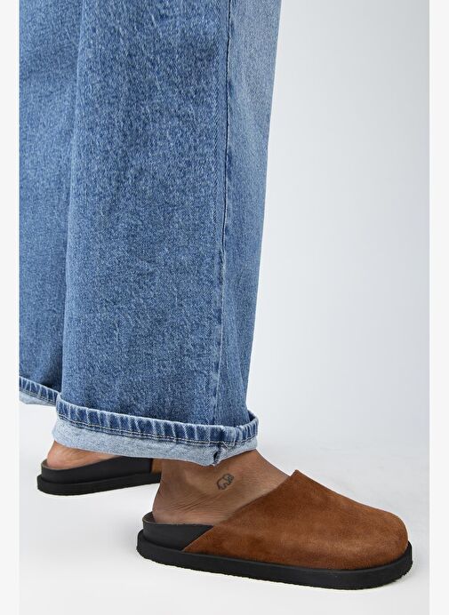 Manijero Ateshi Kadın Deri Hakiki Deri Düz Sabo Taba Terlik - Görsel 8