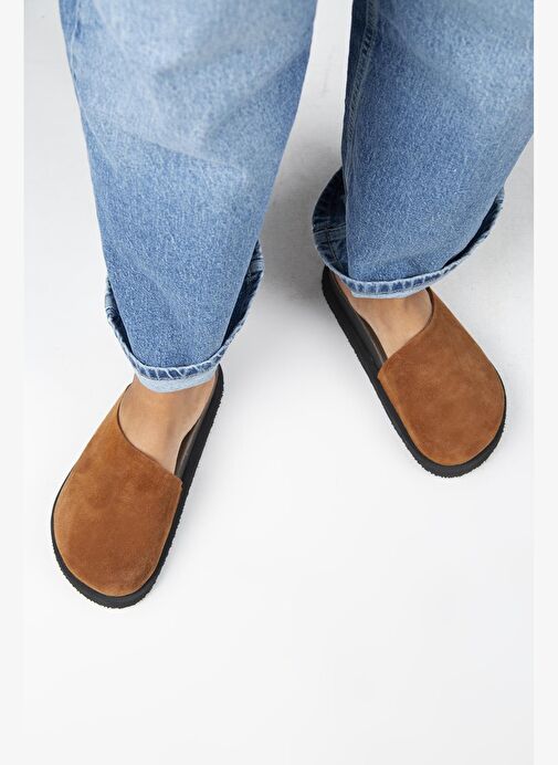 Manijero Ateshi Kadın Deri Hakiki Deri Düz Sabo Taba Terlik - Görsel 9