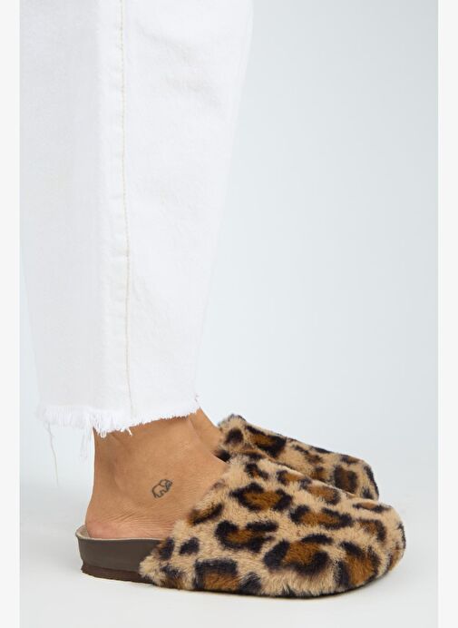 Manijero Leda Kadın Peluş Düz Taba Leopar Terlik - Görsel 2