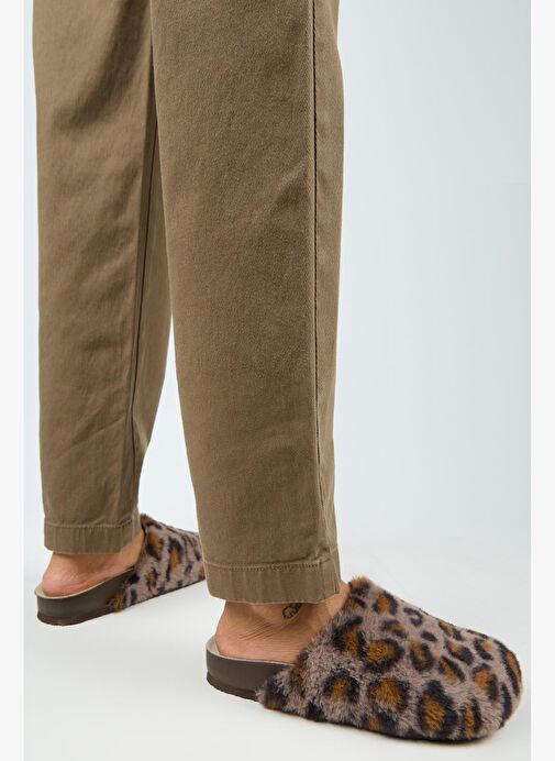 Manijero Leda Kadın Peluş Düz Vizon Leopar Terlik - Görsel 7