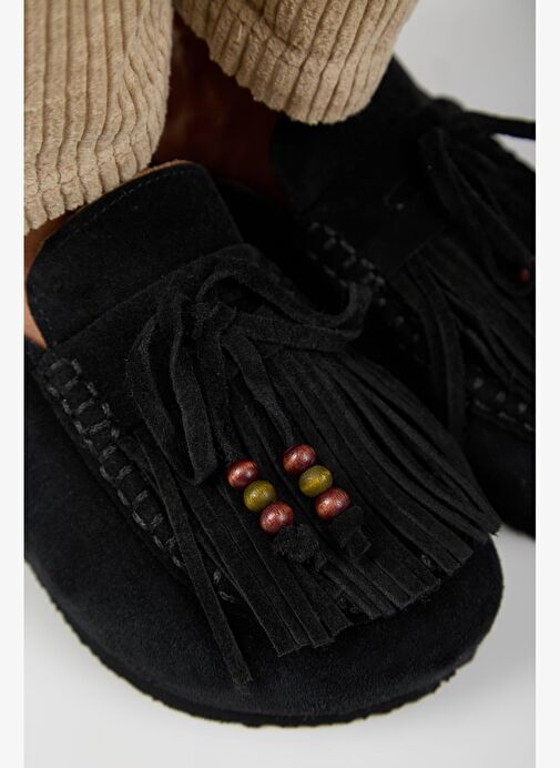 Manijero Malinda Kadın Hakiki Deri Püsküllü Boncuk Detaylı Sabo Siyah Terlik - Görsel 5