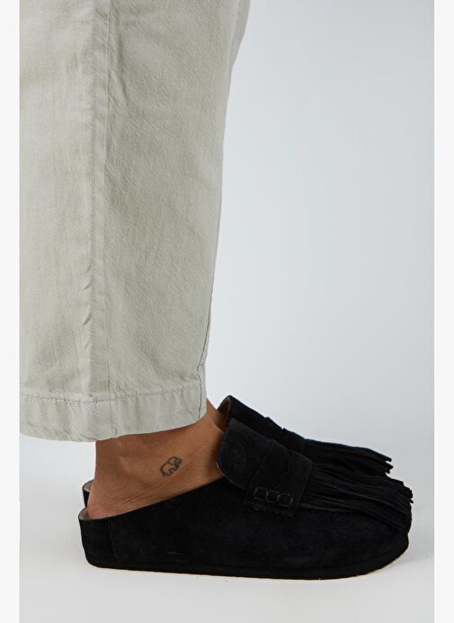 Manijero Madora Kadın Hakiki Deri Püsküllü Sabo Siyah Terlik - Görsel 2