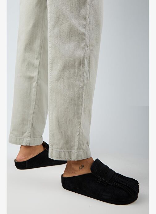 Manijero Madora Kadın Hakiki Deri Püsküllü Sabo Siyah Terlik - Görsel 6