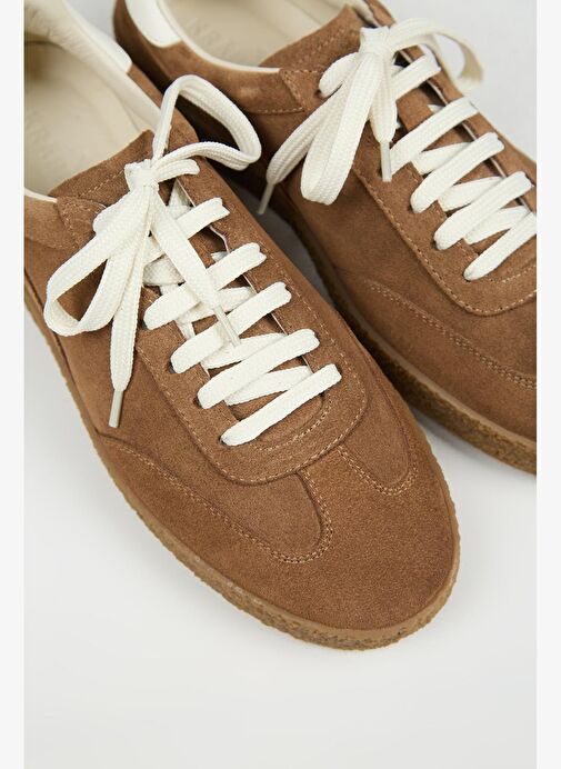 Krahe Palminteri 2 Erkek Hakiki Deri Bağcıklı Kum-Ekru Sneakers - Görsel 5