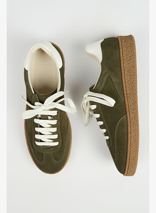 Krahe Palminteri 2 Erkek Hakiki Deri Bağcıklı Haki-Ekru Sneakers - Görsel 2