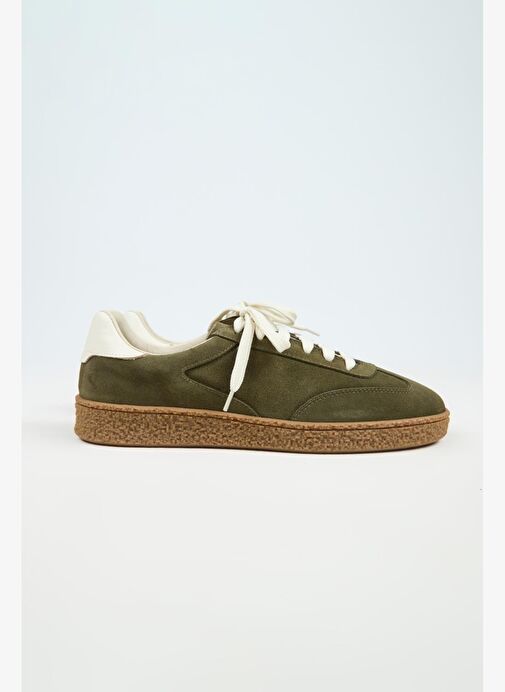 Krahe Palminteri 2 Erkek Hakiki Deri Bağcıklı Haki-Ekru Sneakers - Görsel 3