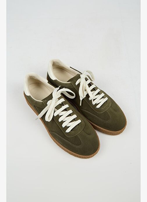 Krahe Palminteri 2 Erkek Hakiki Deri Bağcıklı Haki-Ekru Sneakers - Görsel 4