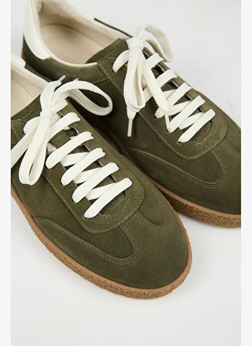 Krahe Palminteri 2 Erkek Hakiki Deri Bağcıklı Haki-Ekru Sneakers - Görsel 5