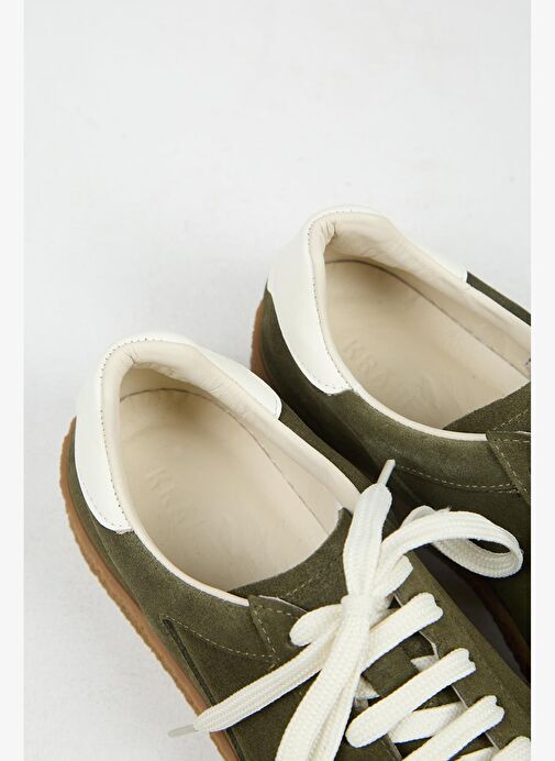 Krahe Palminteri 2 Erkek Hakiki Deri Bağcıklı Haki-Ekru Sneakers - Görsel 6