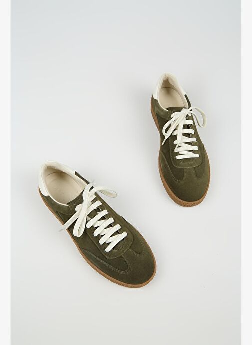 Krahe Palminteri 2 Erkek Hakiki Deri Bağcıklı Haki-Ekru Sneakers - Görsel 7