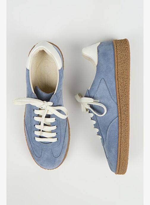 Krahe Palminteri 2 Erkek Hakiki Deri Bağcıklı Mavi-Ekru Sneakers - Görsel 2