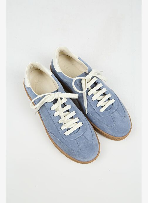 Krahe Palminteri 2 Erkek Hakiki Deri Bağcıklı Mavi-Ekru Sneakers - Görsel 4