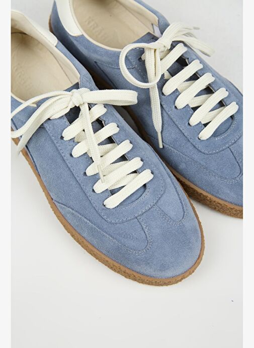 Krahe Palminteri 2 Erkek Hakiki Deri Bağcıklı Mavi-Ekru Sneakers - Görsel 5