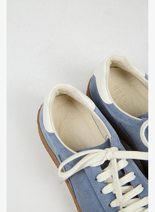 Krahe Palminteri 2 Erkek Hakiki Deri Bağcıklı Mavi-Ekru Sneakers - Görsel 6