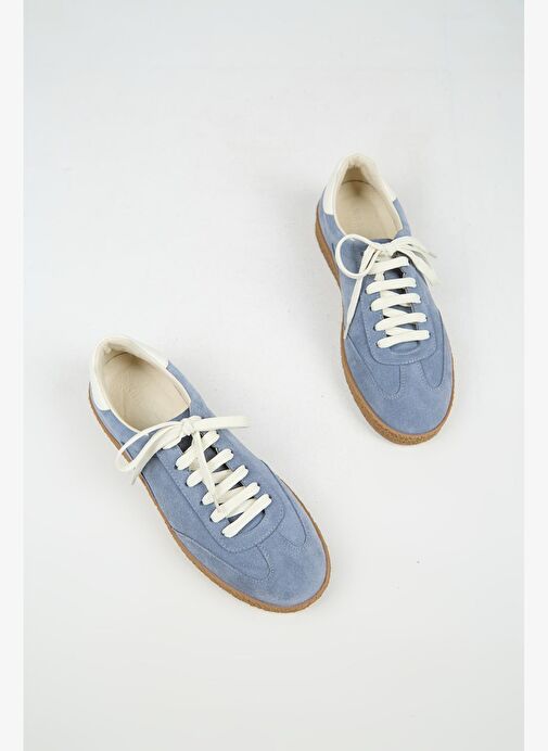 Krahe Palminteri 2 Erkek Hakiki Deri Bağcıklı Mavi-Ekru Sneakers - Görsel 7