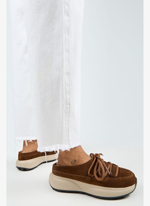 Manijero Koralia Kadın Hakiki Deri Sabo Taba Terlik - Görsel 8