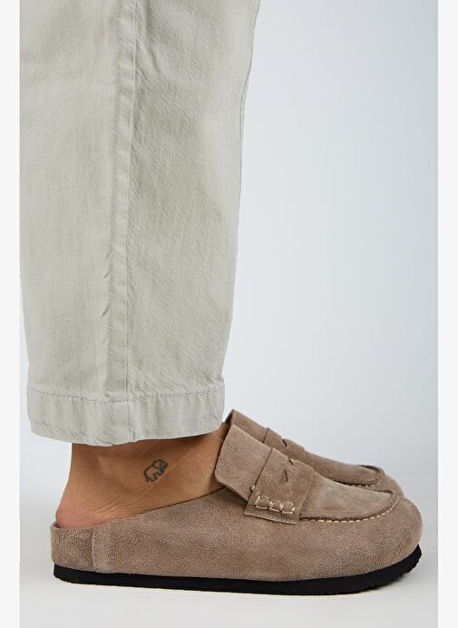 Manijero Ziva 2 Kadın Hakiki Deri Loafer Sabo Vizon Terlik - Görsel 2