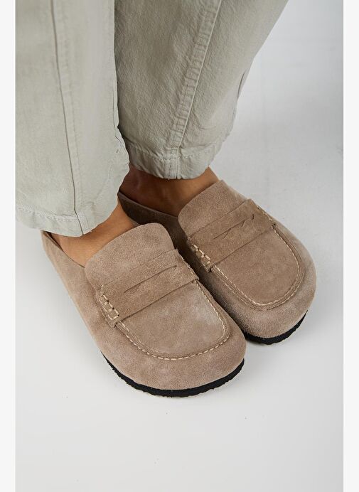 Manijero Ziva 2 Kadın Hakiki Deri Loafer Sabo Vizon Terlik - Görsel 3