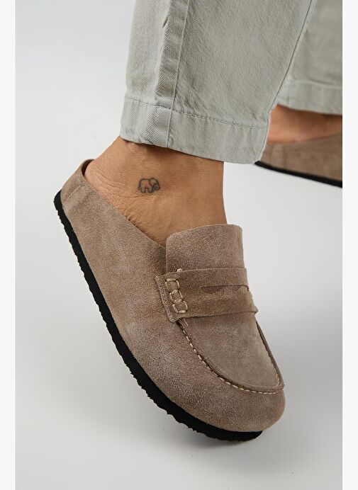 Manijero Ziva 2 Kadın Hakiki Deri Loafer Sabo Vizon Terlik - Görsel 5