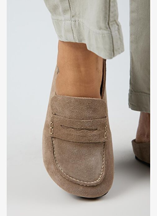 Manijero Ziva 2 Kadın Hakiki Deri Loafer Sabo Vizon Terlik - Görsel 7