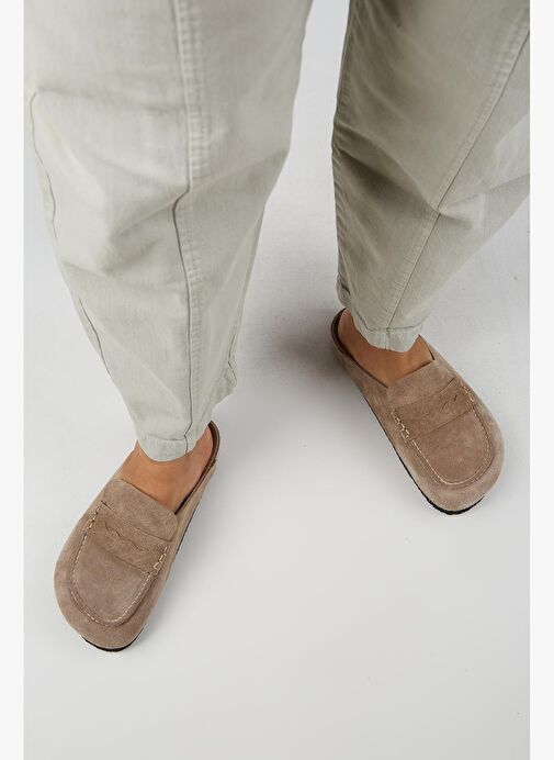 Manijero Ziva 2 Kadın Hakiki Deri Loafer Sabo Vizon Terlik - Görsel 8