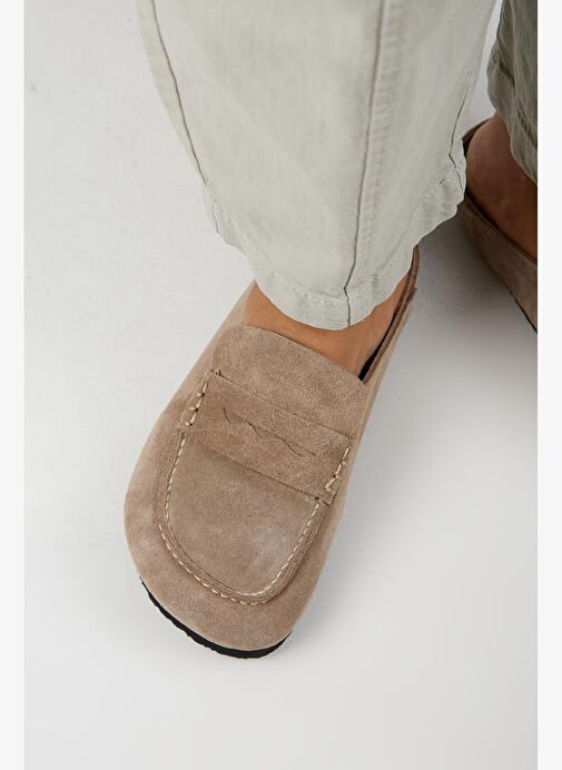 Manijero Ziva 2 Kadın Hakiki Deri Loafer Sabo Vizon Terlik - Görsel 9