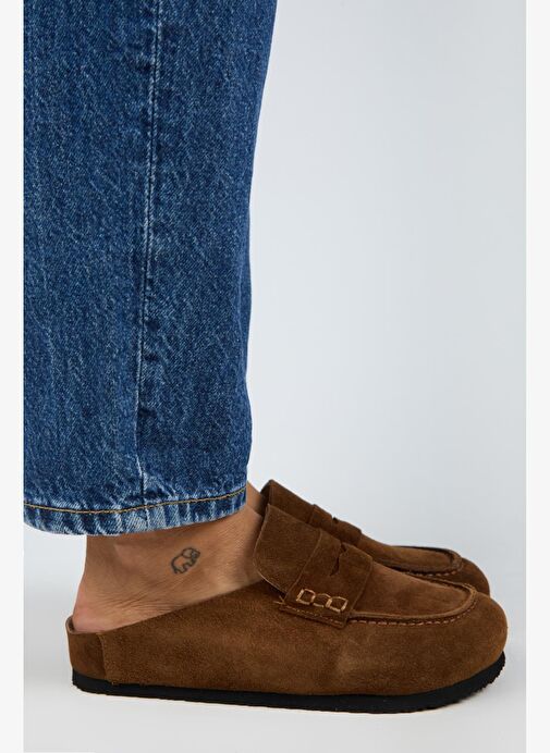 Manijero Ziva 2 Kadın Hakiki Deri Loafer Sabo Taba Terlik - Görsel 2