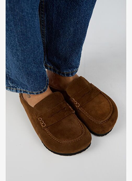 Manijero Ziva 2 Kadın Hakiki Deri Loafer Sabo Taba Terlik - Görsel 3