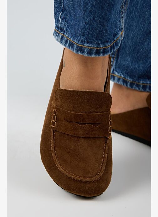 Manijero Ziva 2 Kadın Hakiki Deri Loafer Sabo Taba Terlik - Görsel 5