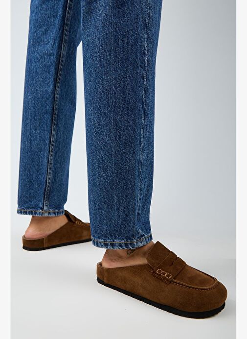 Manijero Ziva 2 Kadın Hakiki Deri Loafer Sabo Taba Terlik - Görsel 7