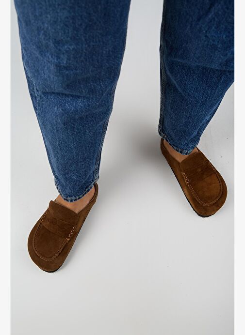 Manijero Ziva 2 Kadın Hakiki Deri Loafer Sabo Taba Terlik - Görsel 8