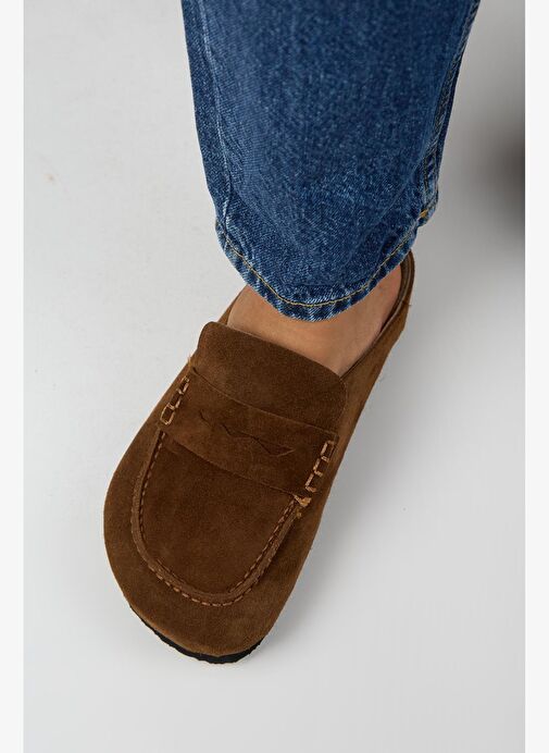 Manijero Ziva 2 Kadın Hakiki Deri Loafer Sabo Taba Terlik - Görsel 9