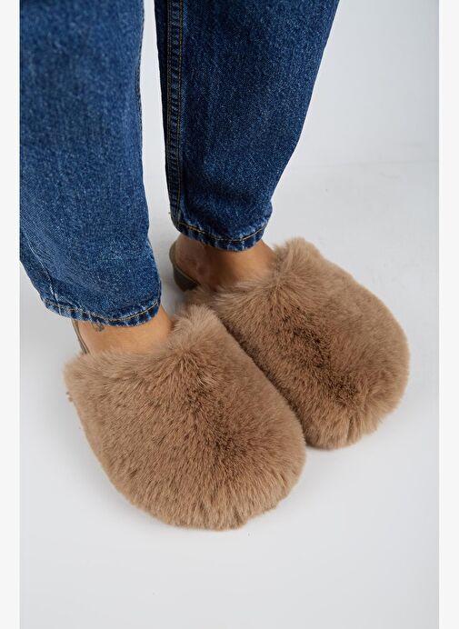 Manijero Gaye Kadın Peluş Düz Vizon Terlik - Görsel 3