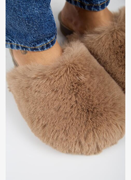 Manijero Gaye Kadın Peluş Düz Vizon Terlik - Görsel 4