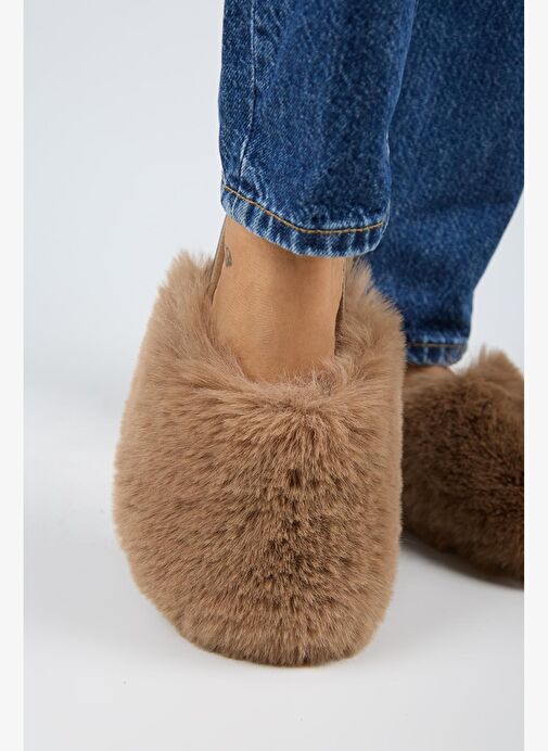 Manijero Gaye Kadın Peluş Düz Vizon Terlik - Görsel 6