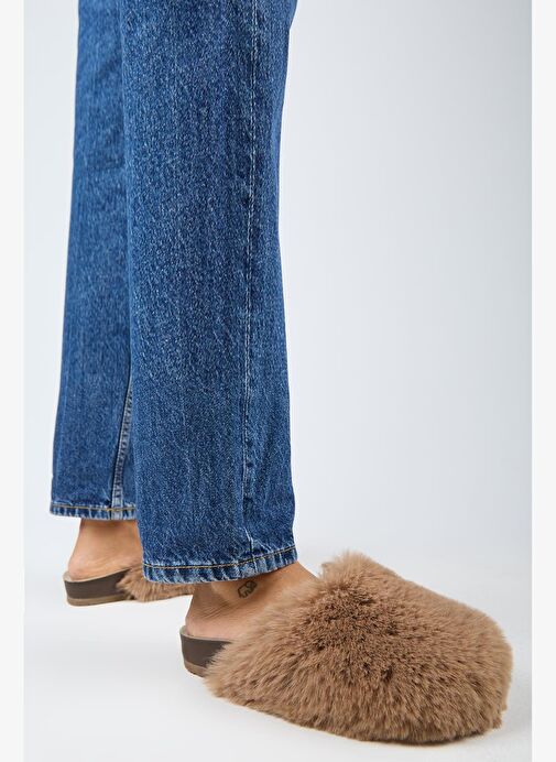 Manijero Gaye Kadın Peluş Düz Vizon Terlik - Görsel 7