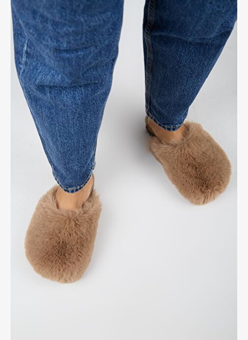 Manijero Gaye Kadın Peluş Düz Vizon Terlik - Görsel 8