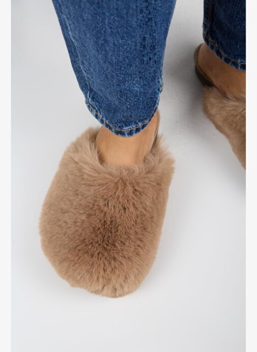 Manijero Gaye Kadın Peluş Düz Vizon Terlik - Görsel 9